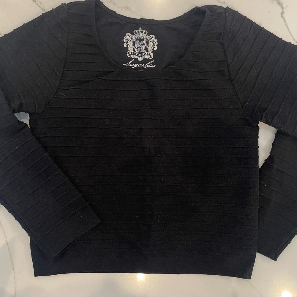 Sugarlips Chic Black Ribbed Long Sleeve Top